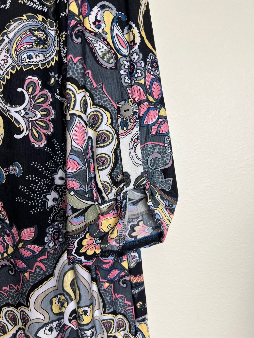 Honeyme Black Paisley V-Neck Tunic with Pink & Blue Accents - Picture 3 of 4